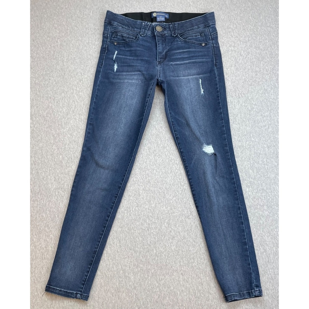 Democracy Jeans Womens 10 Blue Cotton Blend Stretch Skinny Distressed Mid-Rise